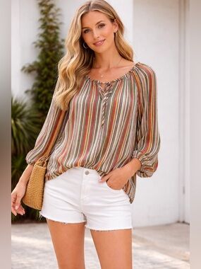 Parker XS 100% Silk Multicolor Stripe Boho Peasant Blouse